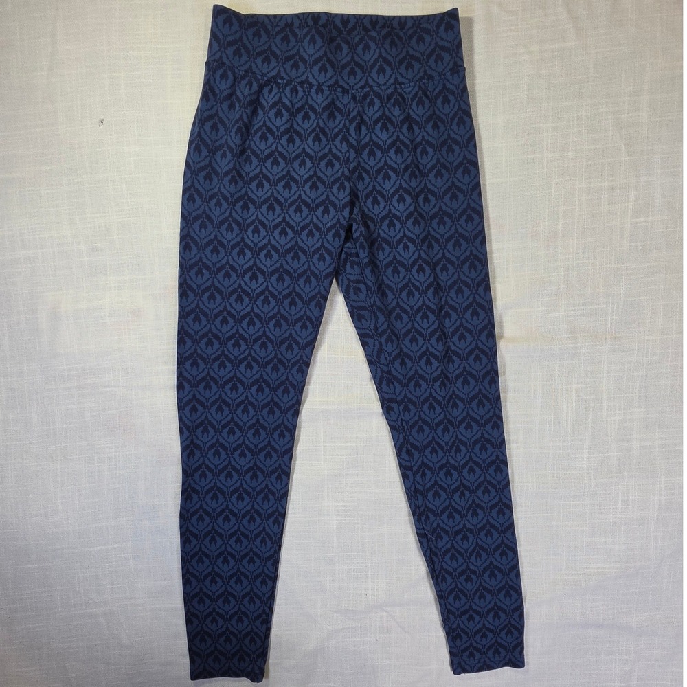 Merona Blue Ikat Geometric High Waisted Leggings Womens Large L Stretch Knit
